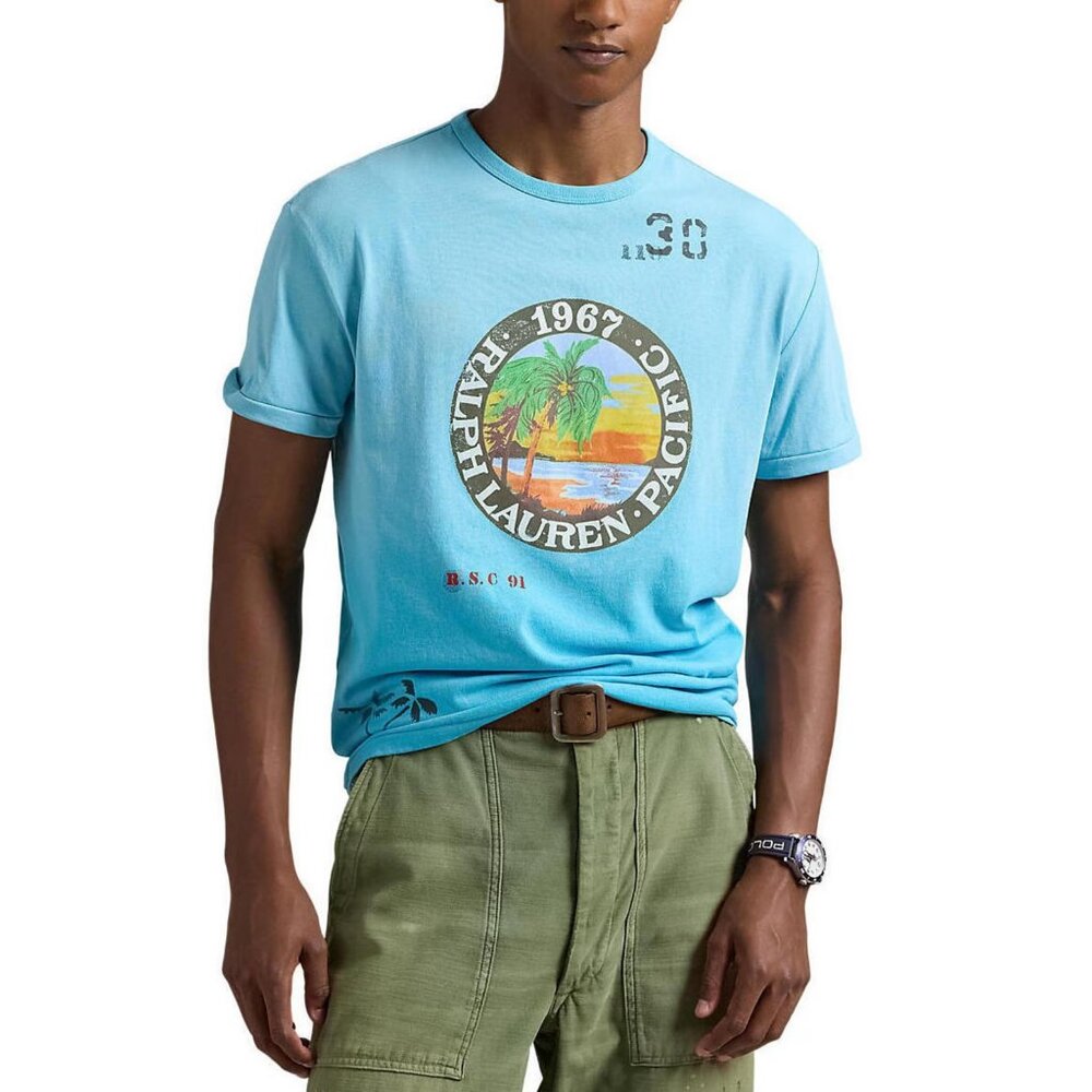 Polo Ralph Lauren Mens Medium Neptune Classic Fit Jersey Pacific Graphic T-Shirt